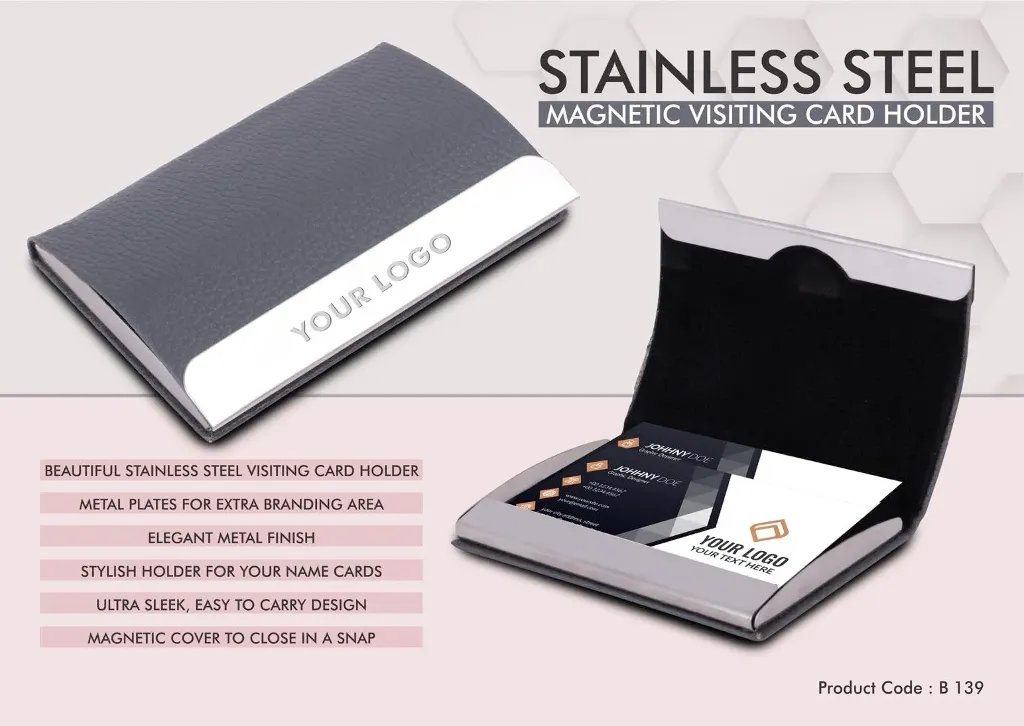 Stainless Steel Magnetic Visiting Card Holder - Gray