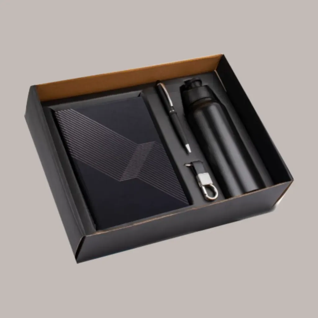 4 In 1 Combo Set: Stainless Steel Bottle, Metal Pen, Metal Keychain, A5 Notebook