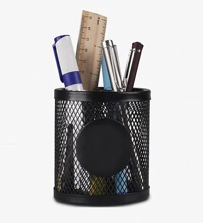 Round Metal Pen Stand Wiro Tumbler With Branding Plate
