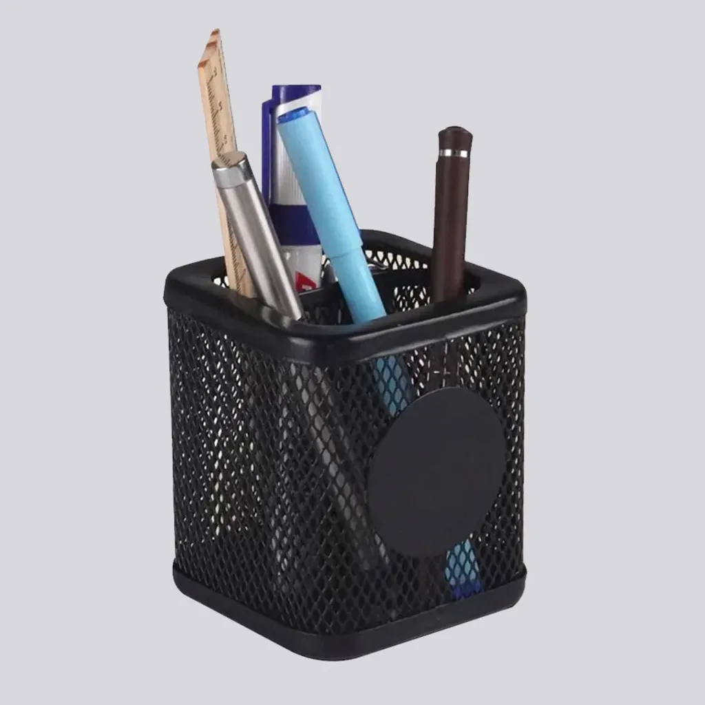Square Pen Stand Wiro Tumbler With S Shape Partition & Round Branding Plate